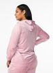 Velour cardigan with hood and pockets, Pink, Model image number 2