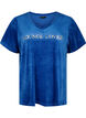 Velour t-shirt with a v-neck, Monaco Blue, Packshot image number 0