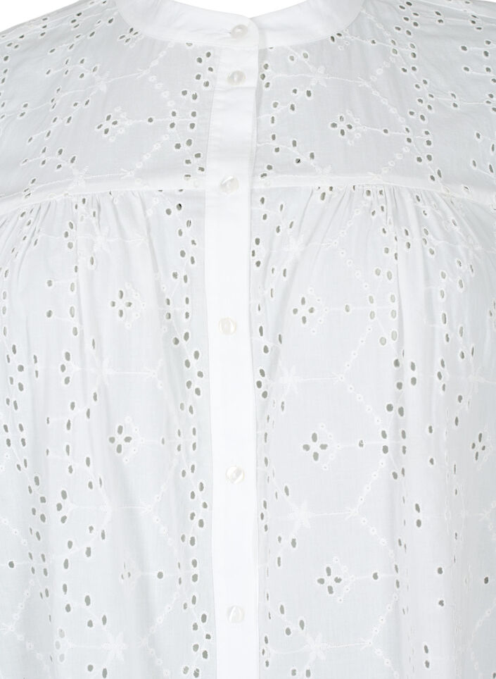 Embroidery anglaise shirt dress in cotton, Bright White, Packshot image number 2
