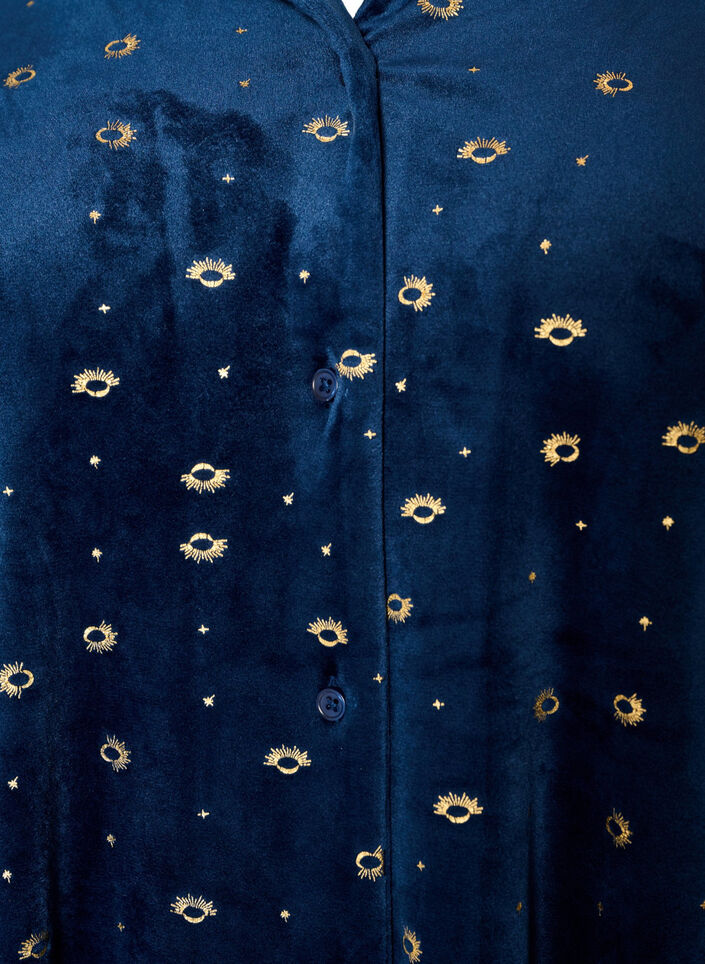 Velour pyjama shirt with an all-over print, Blue, Packshot image number 2