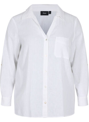 Shirt blouse with button closure in cotton-linen blend, White, Packshot image number 0