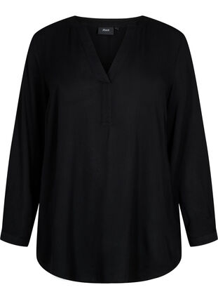 Viscose tunic with v-neckline, Black , Packshot image number 0