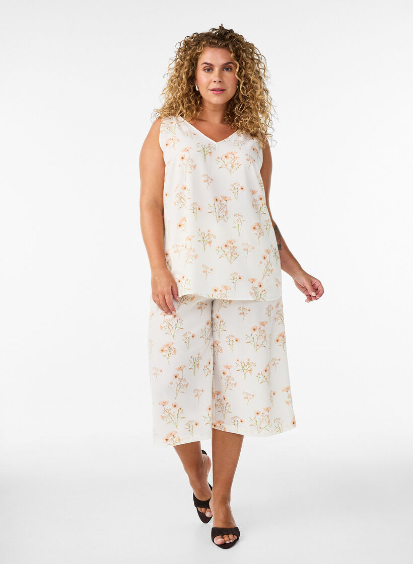 Culotte trousers with print, Vanilla, Model image number 0