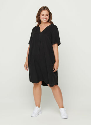Short-sleeved lyocell dress, Black, Model image number 2