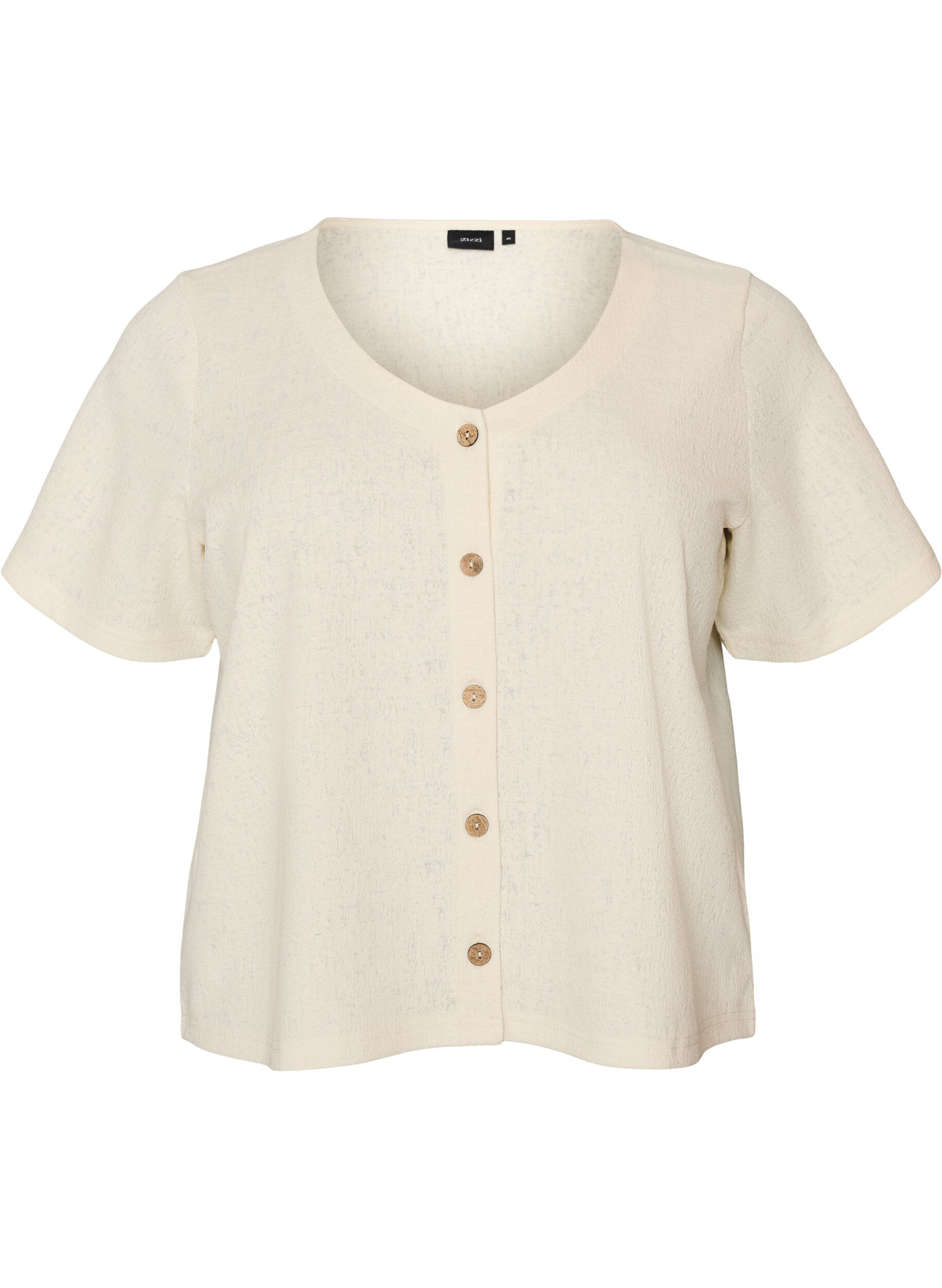 Zizzifashion Textured cotton blouse with button fastening, Vanilla, Packshot image number 0