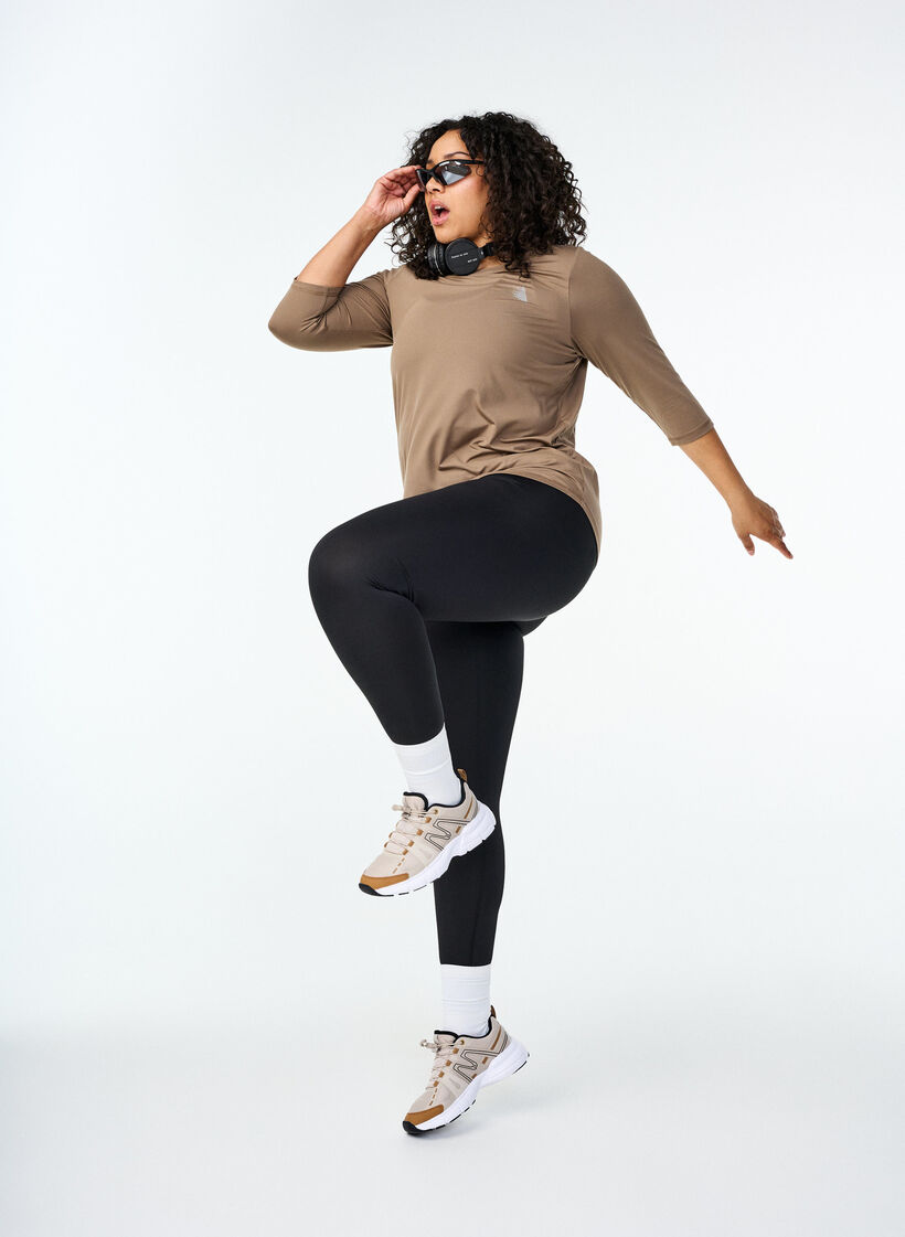 Sports top with 3/4 sleeves, Beige, Image image number 1