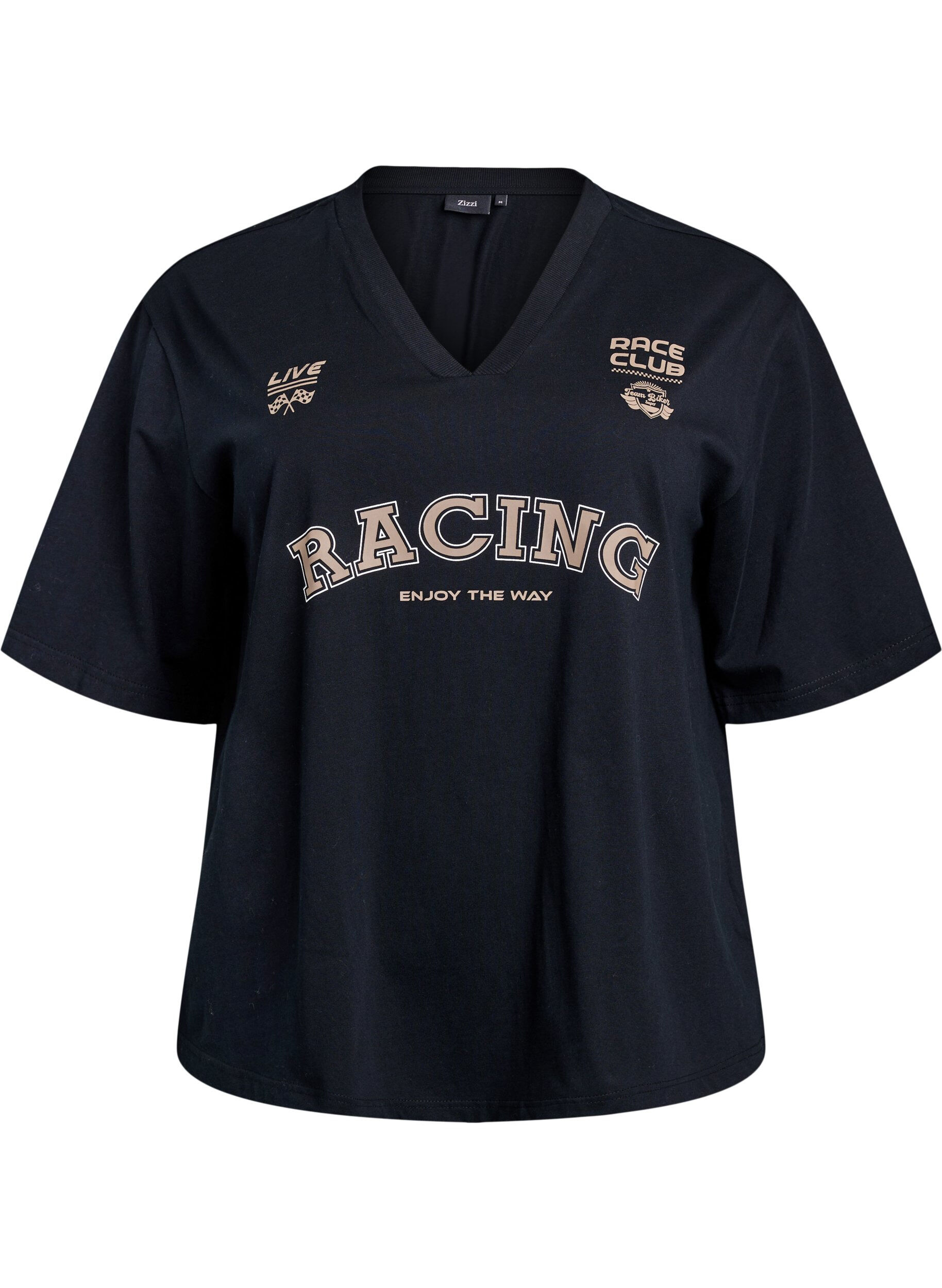 Zizzifashion Oversized T-shirt with Racing print, Black, Packshot image number 0