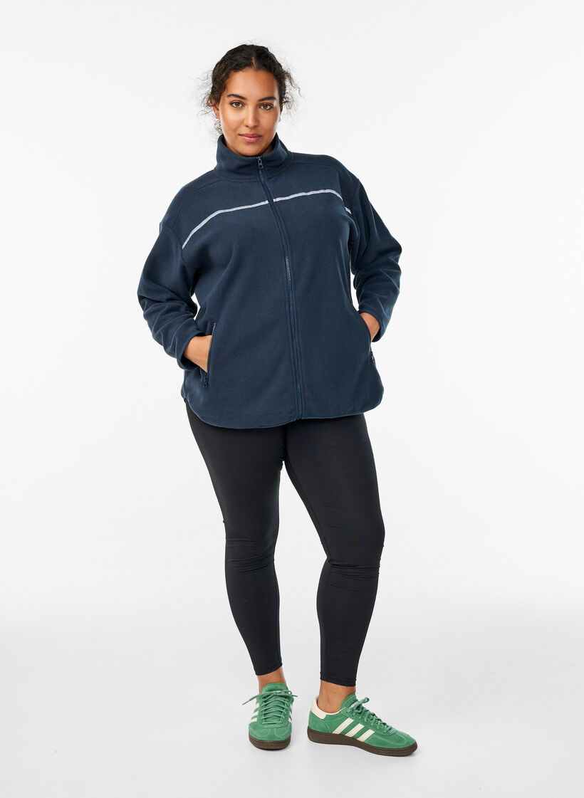 Fleece jacket with zip and reflective tape, Blue, Model image number 1