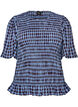 Smock blouse with gingham check and ruffle hem, Blue, Packshot image number 0
