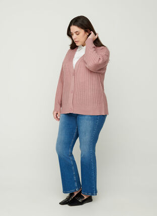Short knitted cardigan with buttons, Withered Rose, Model image number 2