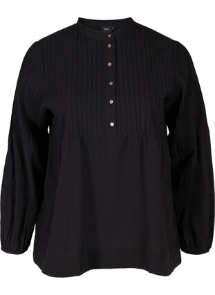Long-sleeved blouse in cotton, Black, Packshot image number 0