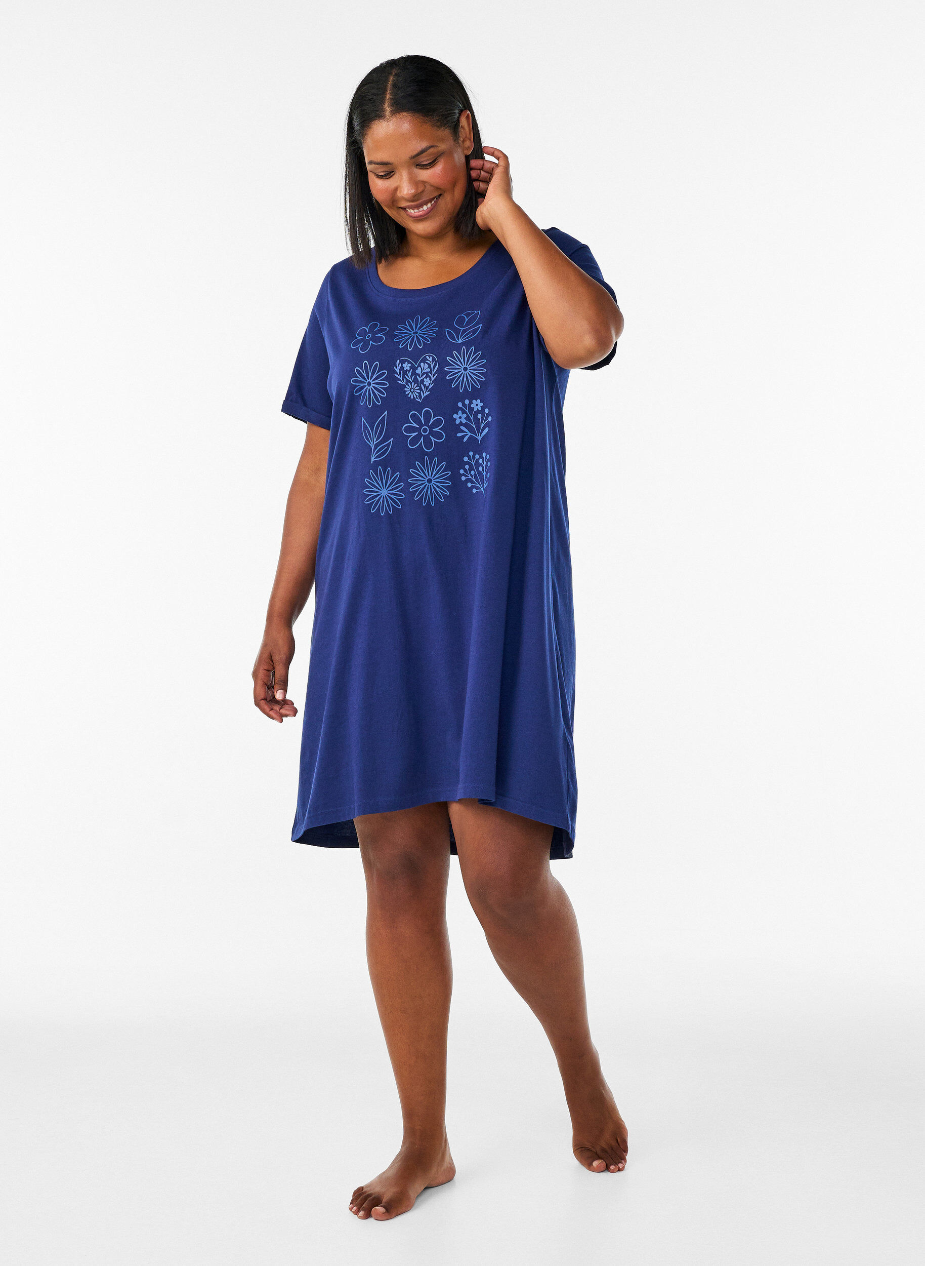 ZizzifashionShort-sleeved nightgown in organic cotton, Blue, Model image number 1