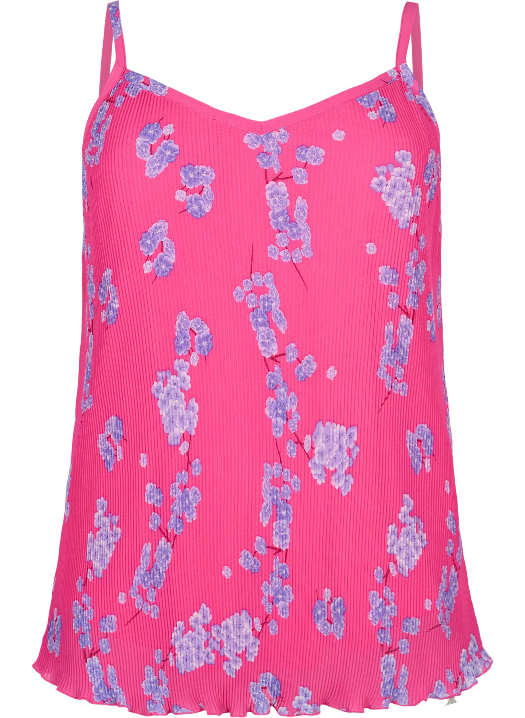 Zizzifashion Pleated sleeveless top, Beetroot Purple AOP, Packshot image number 0