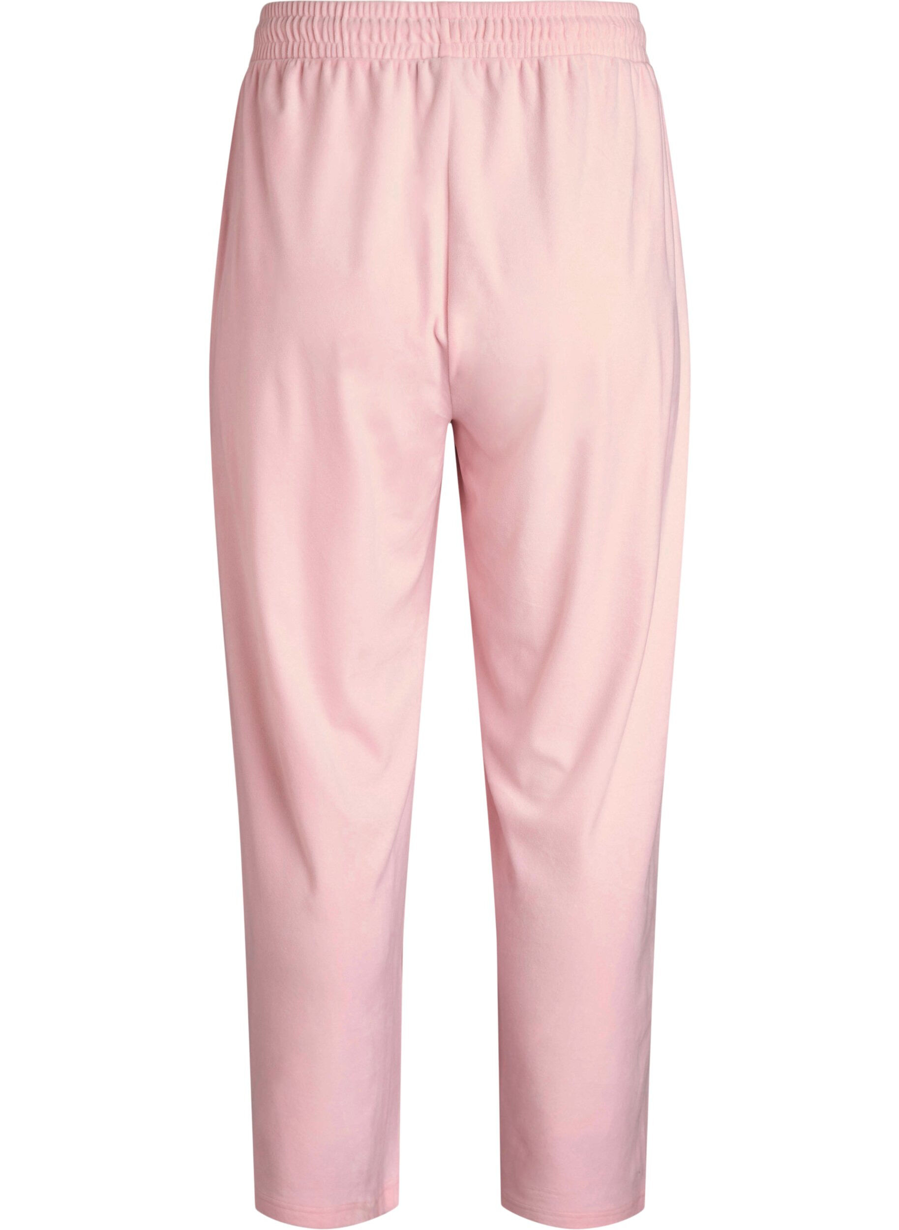 Zizzifashion Loose velour trousers with a high waist and pockets, Rose, Packshot image number 1