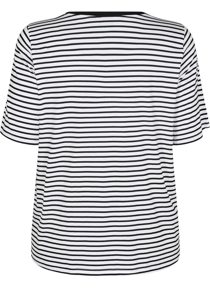 T-shirt with TENCEL™ Lyocell and stripes, White, Packshot image number 1