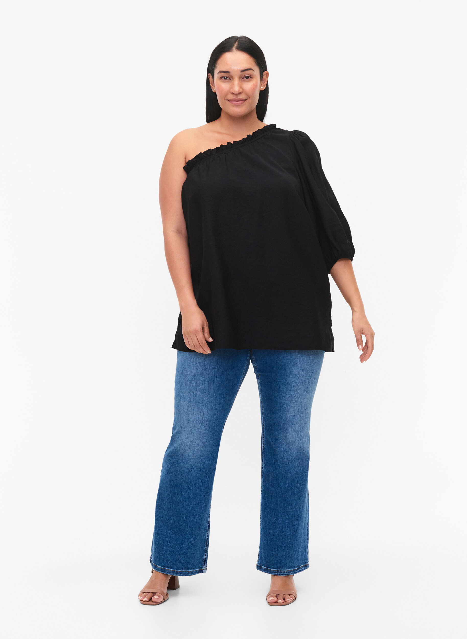 Zizzifashion One-shoulder blouse in viscose, Black, Model image number 1