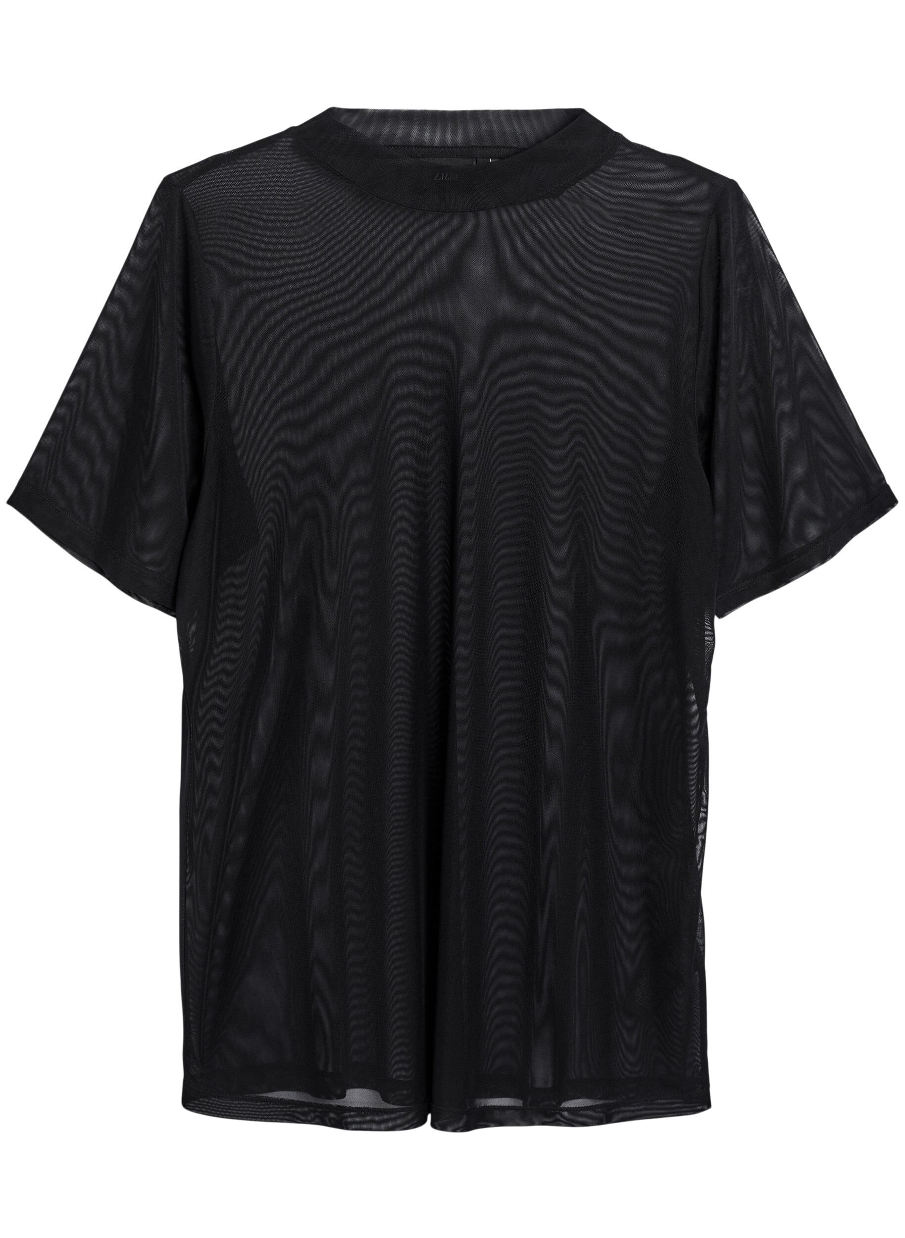 Zizzifashion Mesh blouse with short sleeves, Black, Packshot image number 0