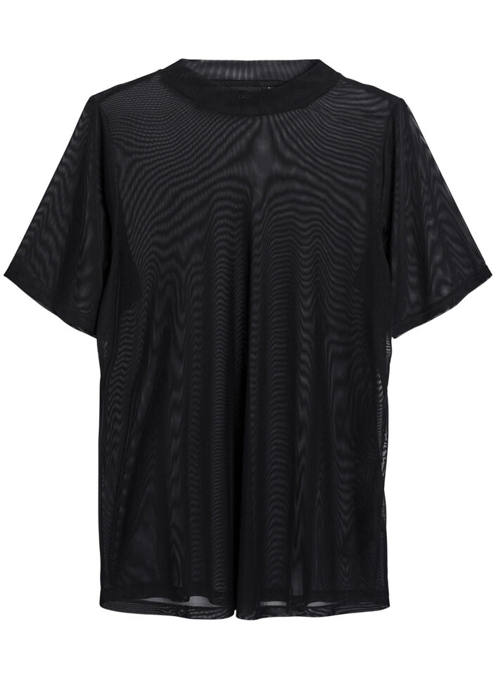 Mesh blouse with short sleeves, Black, Packshot image number 0