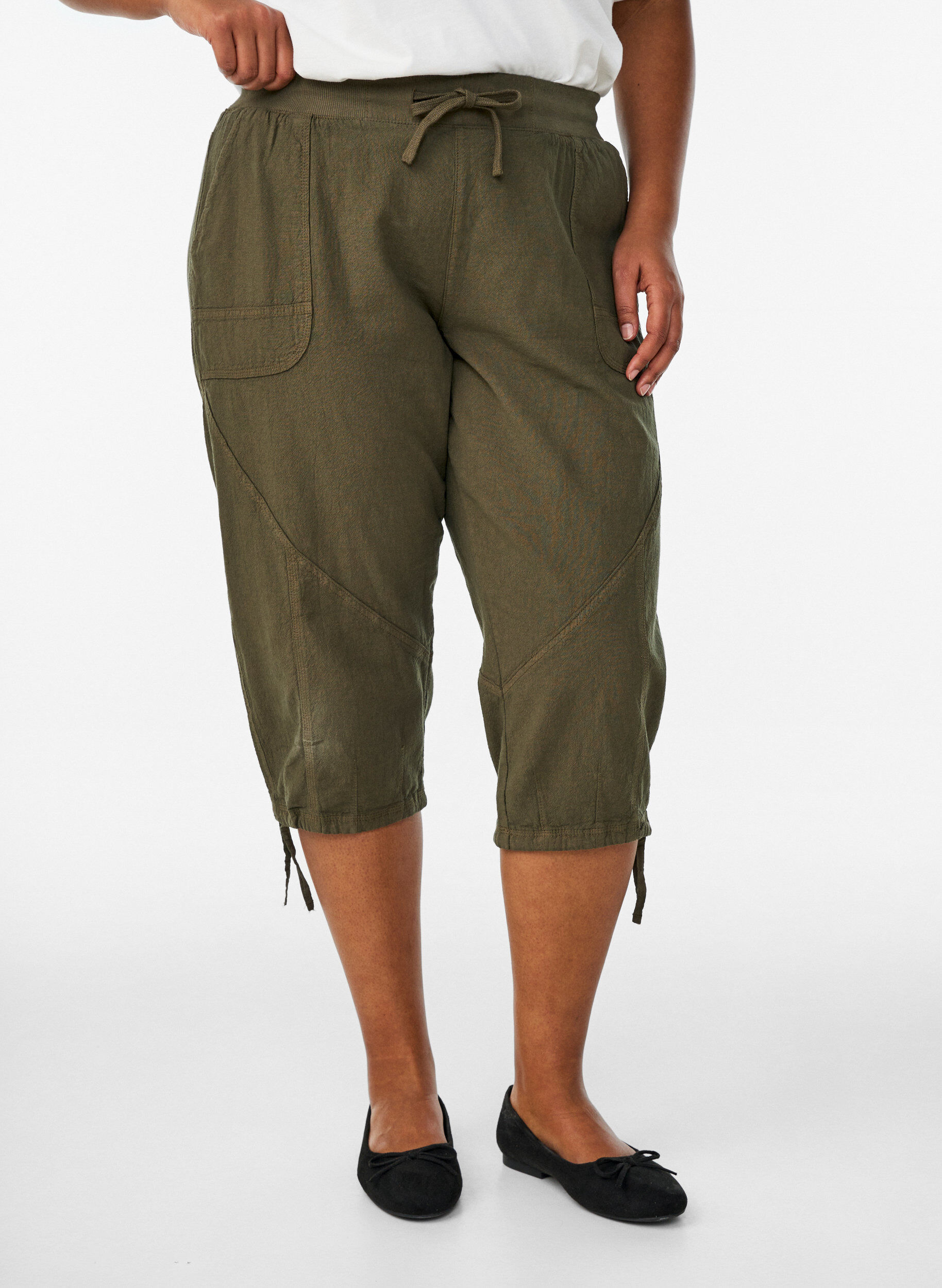 Zizzifashion Cotton Capri trousers, Green, Model image number 2