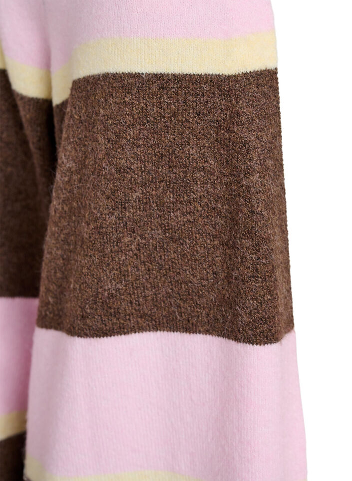 Long knit cardigan with wide stripes, Brown, Packshot image number 2