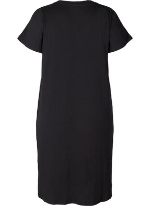 Short-sleeved ribbed dress with slits, Black, Packshot image number 1