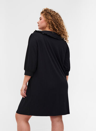 Tunic with 3/4 sleeves and ruffled collar, Black, Model image number 1