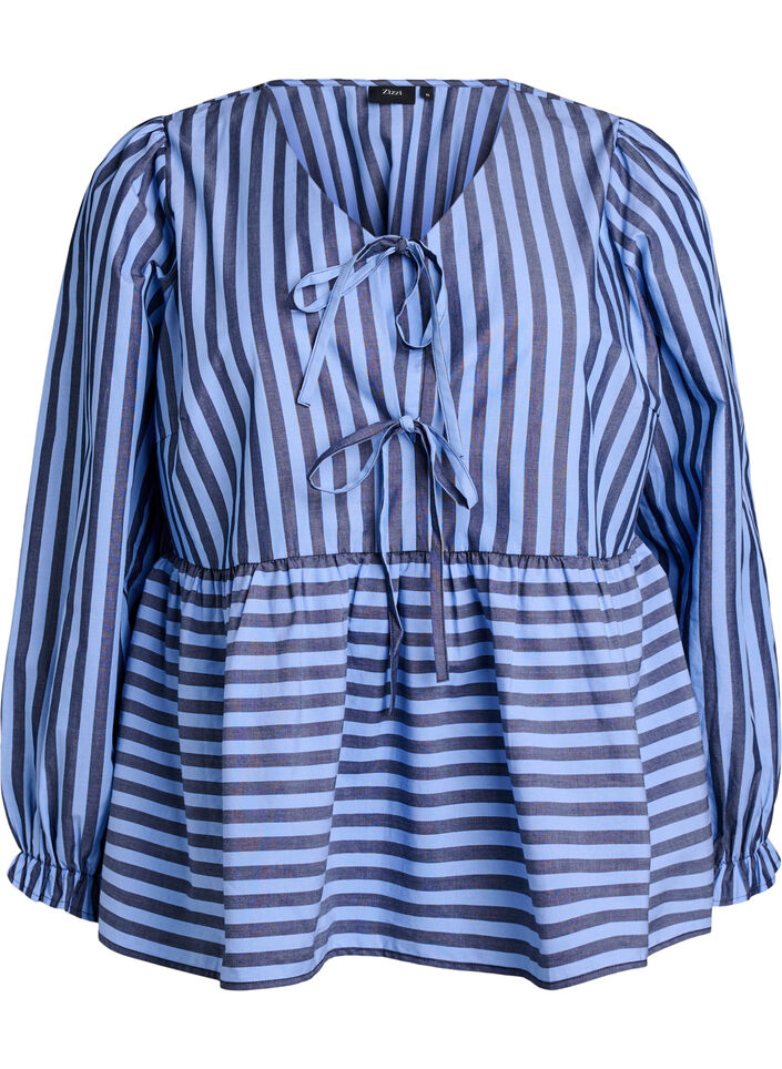 Blouse with stripes and bows, Blue, Packshot image number 0