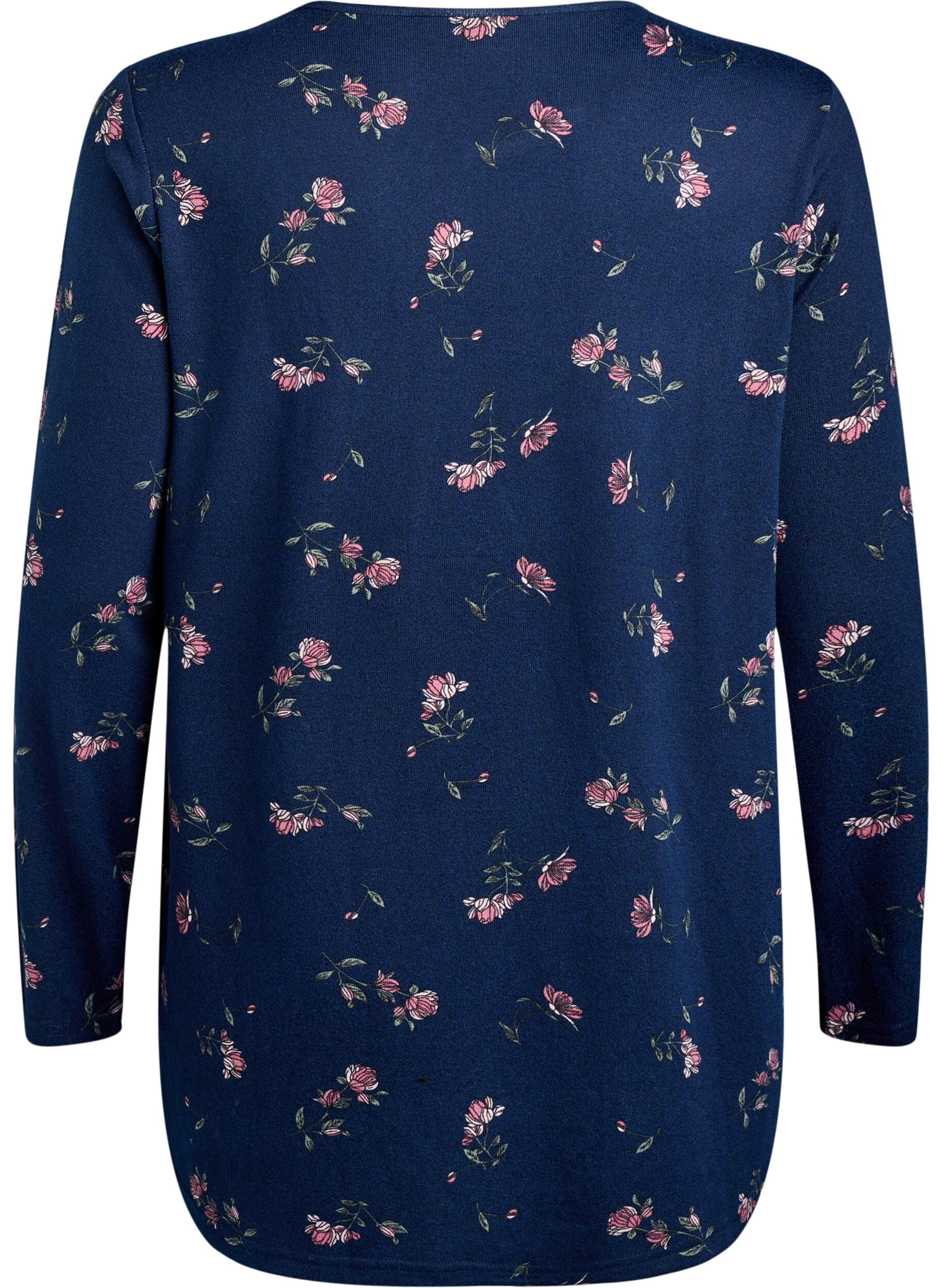 ZizzifashionFloral blouse with long sleeves, Blue, Packshot image number 1