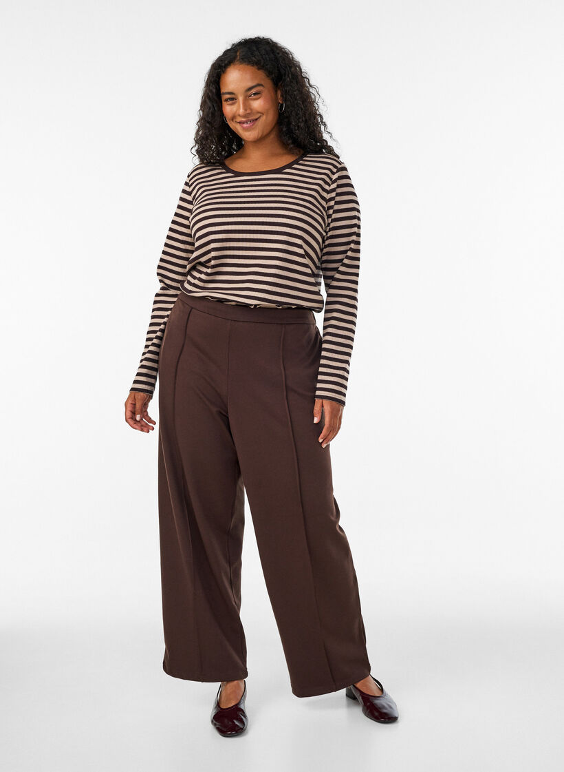 Striped blouse with long sleeves, Brown, Model image number 1