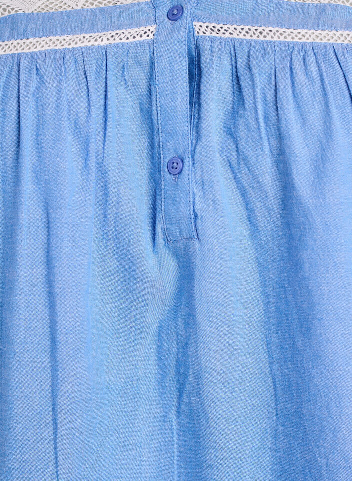 Sleeveless cotton blouse with ruffle edges, Light Blue, Packshot image number 2