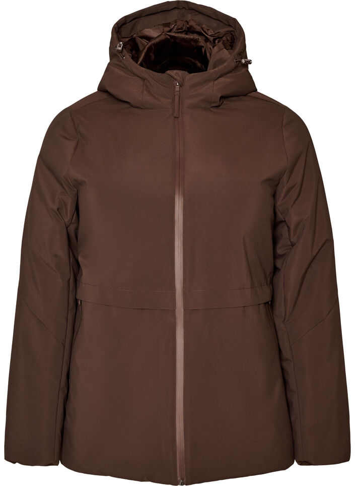 Winter jacket with hood and adjustable waist, Brown, Packshot image number 0