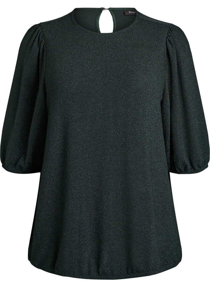 Blouse with glitter pattern and 3/4 sleeves, Green, Packshot image number 0