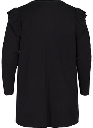 Knitted cardigan with ruffles and pockets, Black, Packshot image number 1
