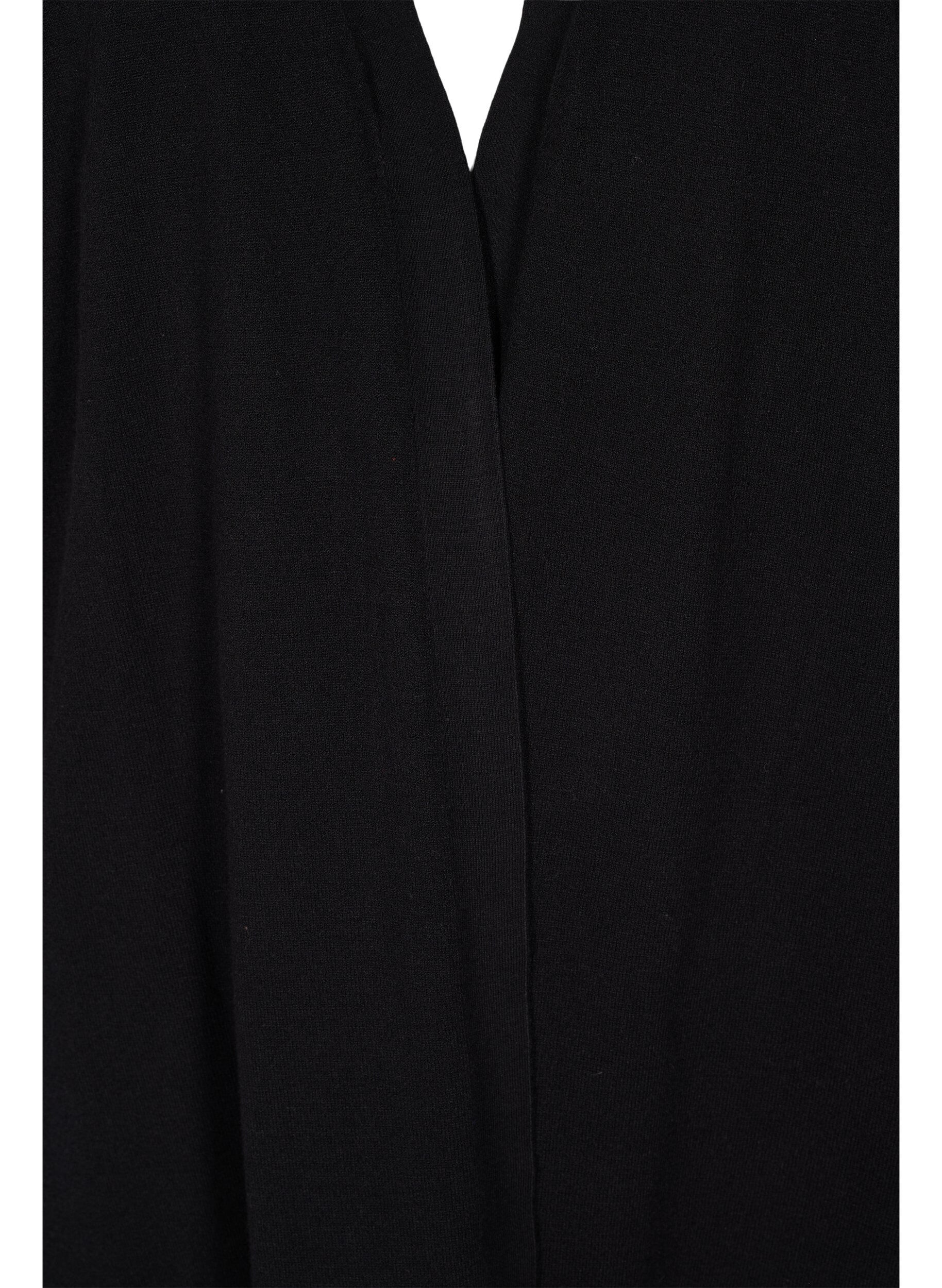 Zizzifashion Knitted cardigan with slit and rib, Black, Packshot image number 2