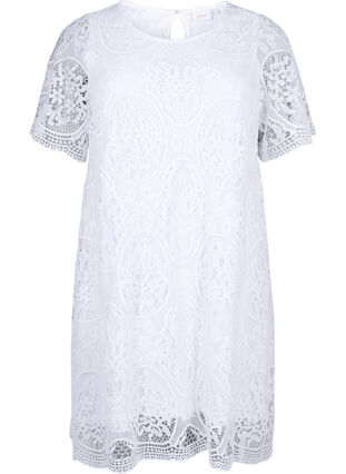 Short-sleeved lace party dress, Bright White, Packshot image number 0