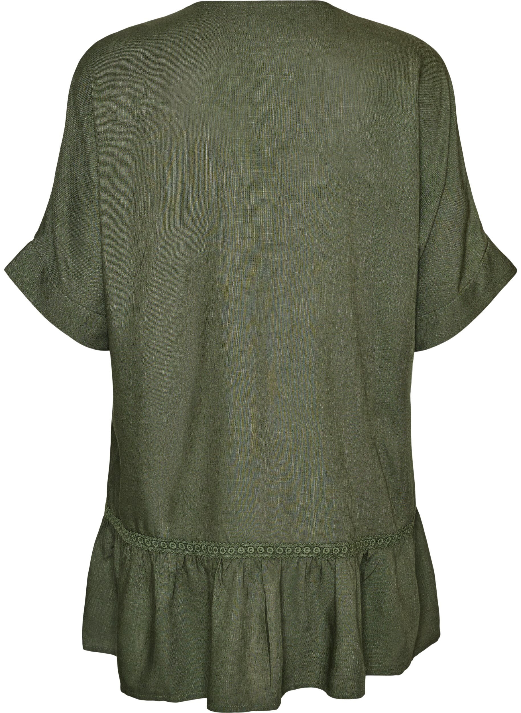Zizzifashion Viscose tunic with buttons and frill hem, Green, Packshot image number 1
