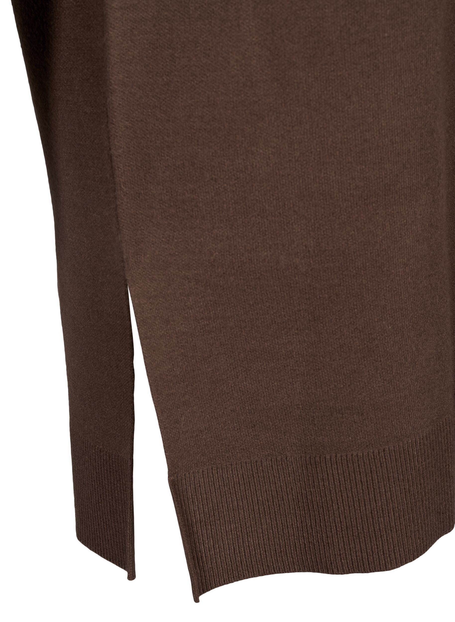 Zizzifashion Knitted dress with a round neck and slit, Brown, Packshot image number 3