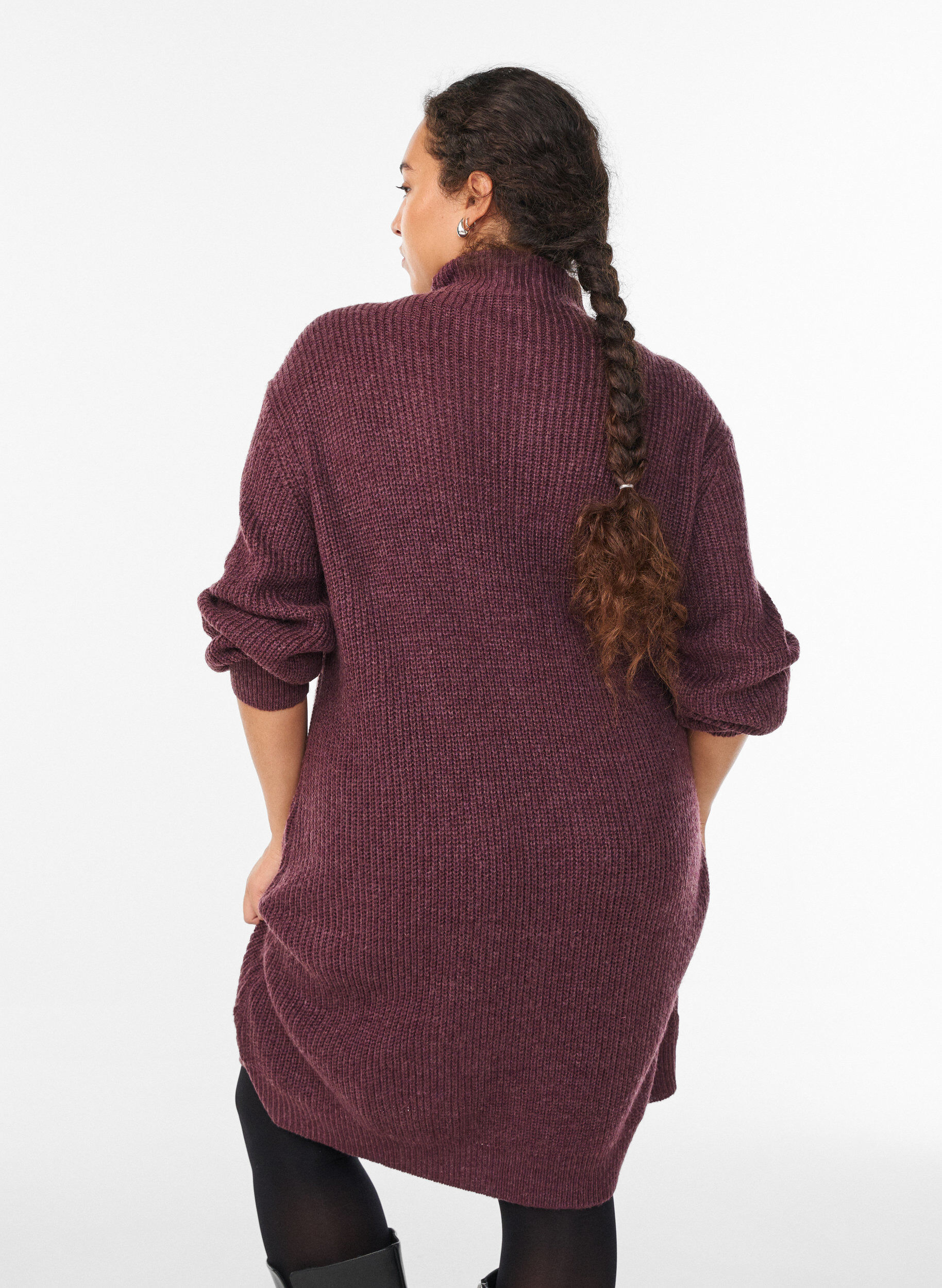 Zizzifashion FLASH - Short knit dress with high neck, Red, Model image number 2