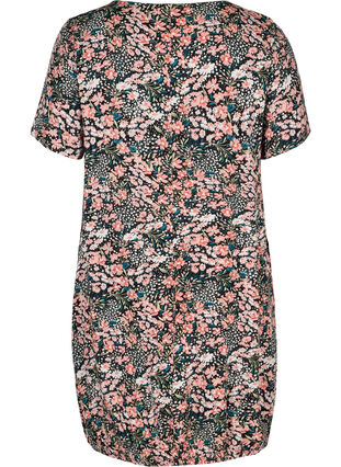Short-sleeved viscose dress with print, Black/Coral Flower, Packshot image number 1
