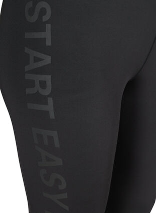 Cropped sports leggings with printed text, Black, Packshot image number 3