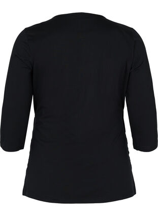 Cotton blouse with 3/4-length sleeves and wrap, Black, Packshot image number 1