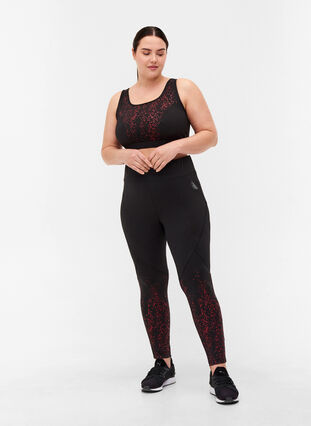 Cropped sports leggings with print details, Red Splash, Model image number 2