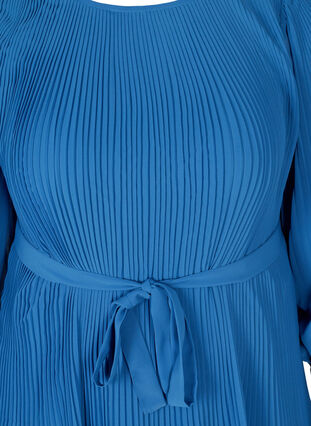 Long-sleeved plisse dress with a waist tie, Classic Blue , Packshot image number 2