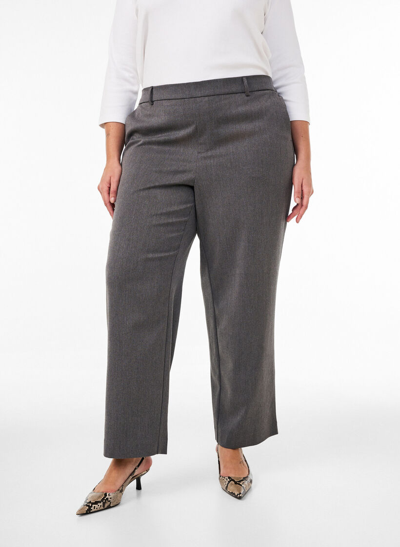 High-waisted tailored trousers with straight fit, Dark Grey, Model image number 2