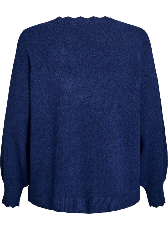 Knitted blouse with wavy edges, Blue, Packshot image number 1