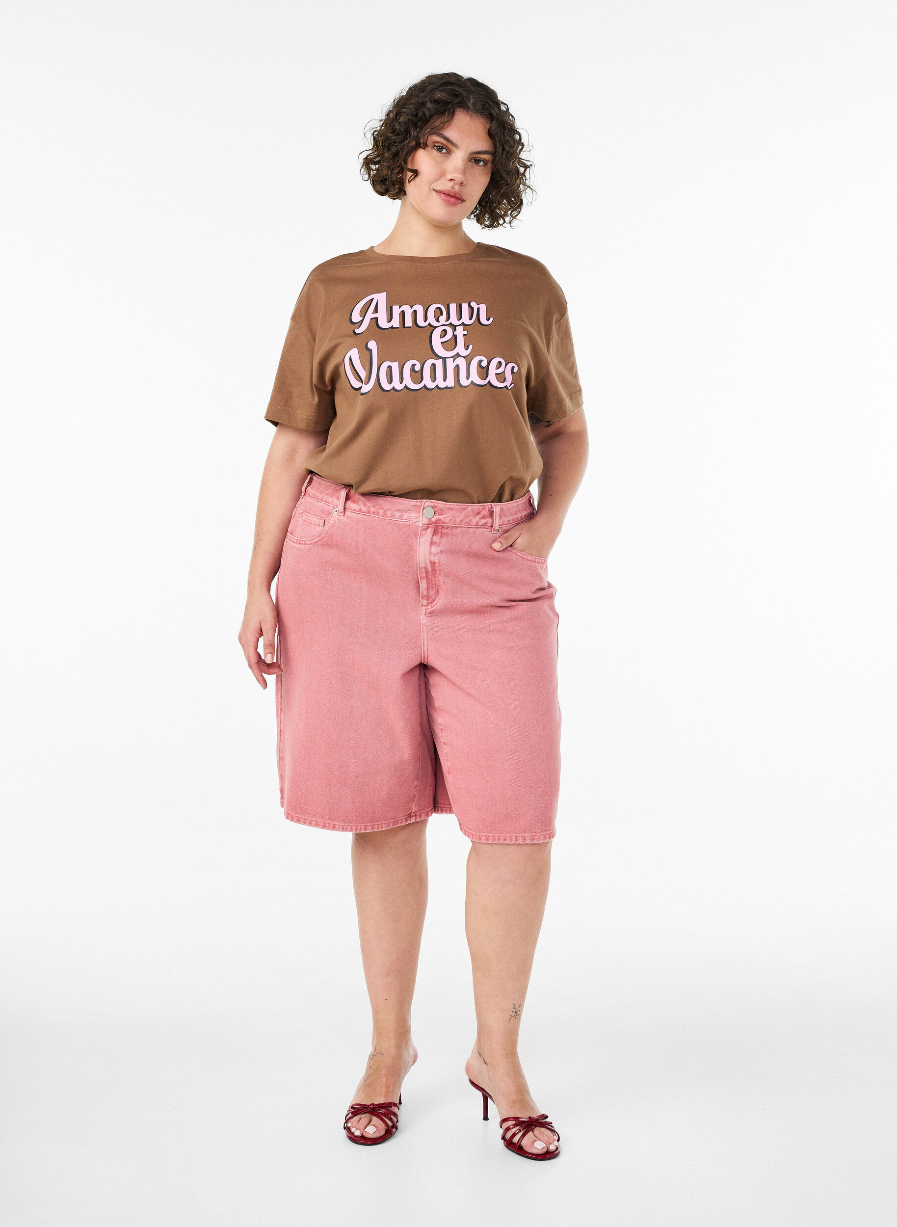 Zizzifashion 100% cotton T-shirt with short sleeves and print, Brown, Model image number 1