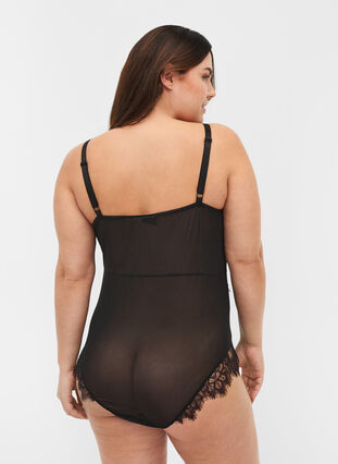 Lace bodysuit with mesh, Black, Model image number 1