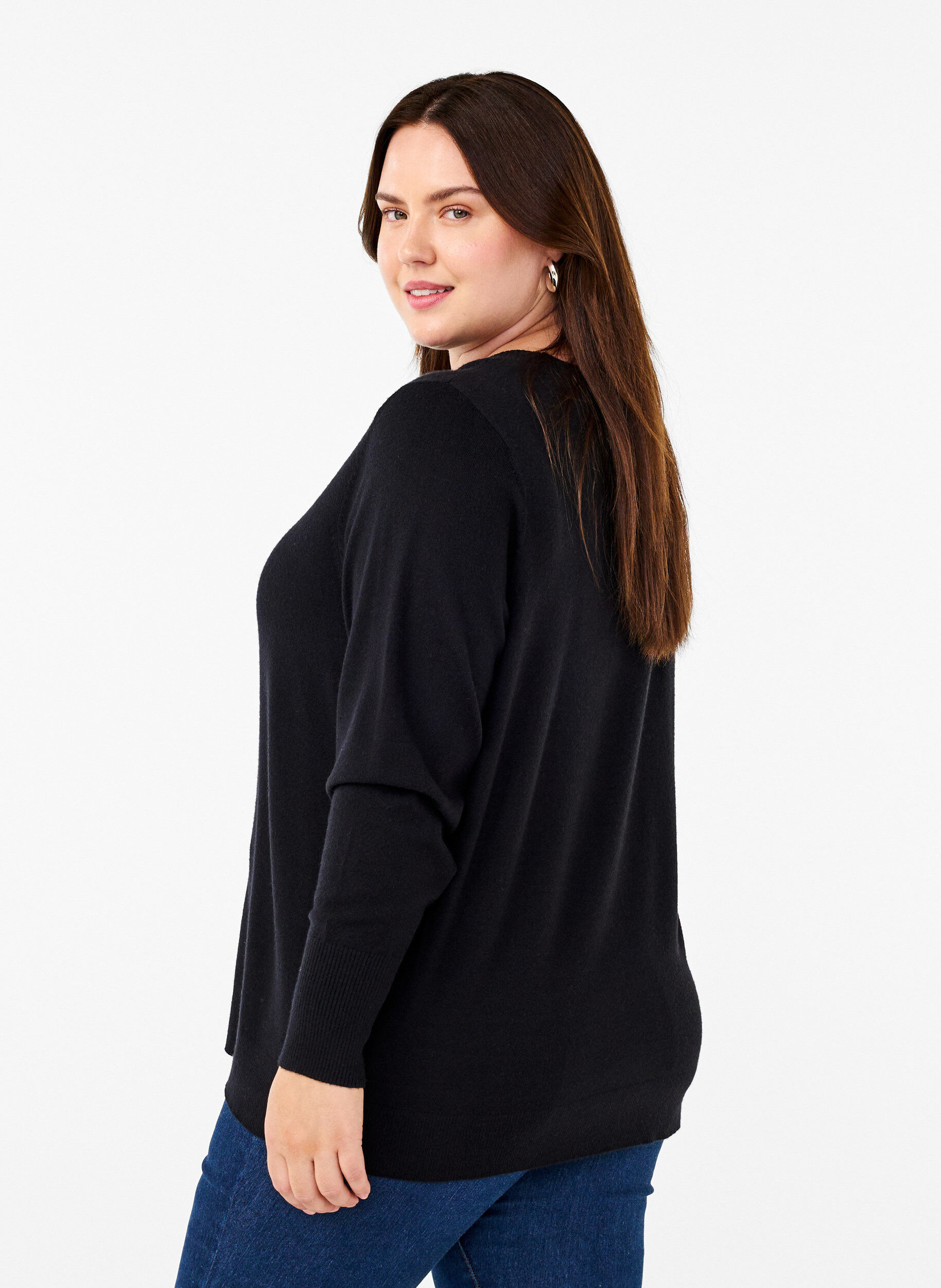 ZizzifashionKnitted blouse with a round neck, Black, Model image number 2
