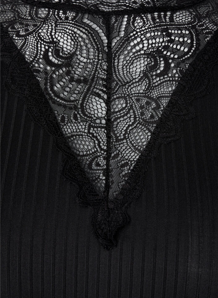 Blouse with lace and long sleeves, Black, Packshot image number 2