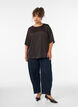 Satin blouse with elbow-length sleeves, Brown, Model image number 1